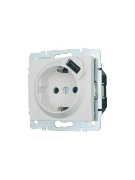 Розетка 1-м СП RAIN 16А IP20 с заземл. + USB механизм бел.. LEZARD 703-0288-181