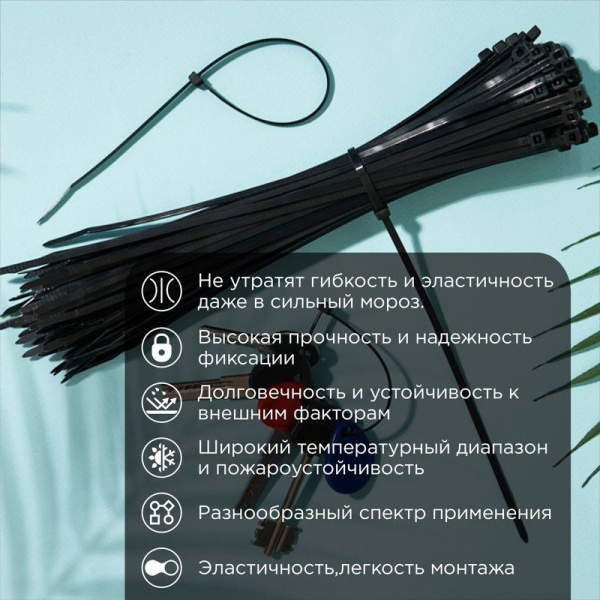 Хомут 3.6х250мм морозостойкий черн. (уп.100шт) Rexant 87-0251