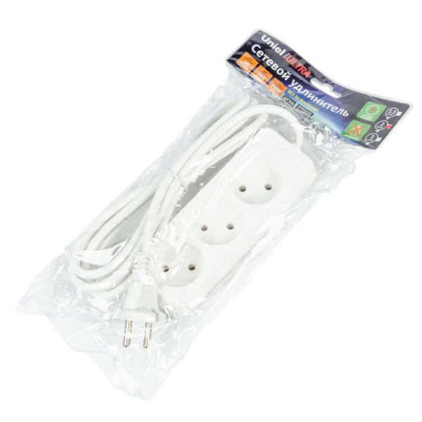 Удлинитель 3х2м без заземл. 10А Ultra S-CU3-2 WHITE бел. Uniel UL-00009981