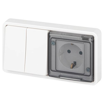 Блок СП Эксперт 11-7522-01 (розетка + выключатель) 16A IP55 250В 10AX двойн. бел. Эра Б0063274