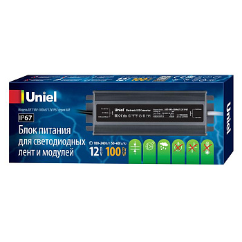 Блок питания UET-VAF-100A67 12В IP67 ультратонкий 100Вт метал. корпус Uniel UL-00007576