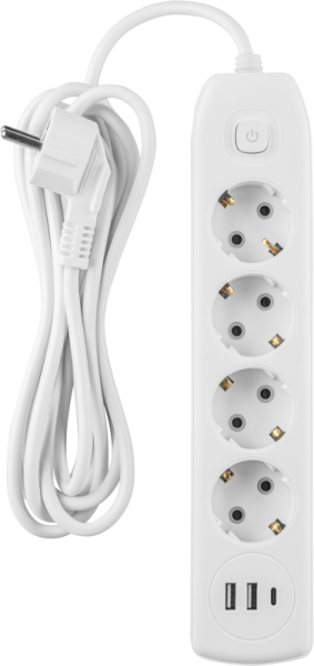 Удлинитель 4х3м с заземл. 10А IP20 90 842 OPE-USB-04-300-ESC-3x1 USB 2xType-A + Type-C с кнопкой ОНЛАЙТ 90842