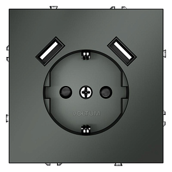 Розетка 1-м СП S70 16А с USB A+A с заземл. защ. шторки механизм титан Voltum VLS040406