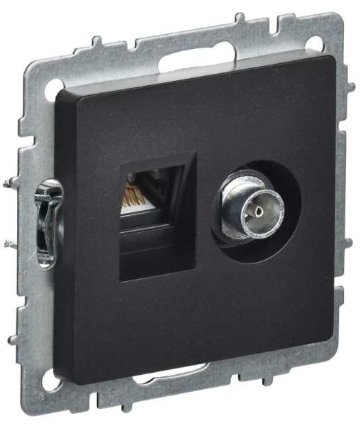 Розетка компьютерная + телевизионная 2-м Brite РТВ/РК12-БрЧ RJ45 кат.5E + TV механизм черн. IEK BR-AK20-1-K02