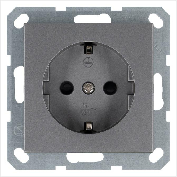 Розетка 1-м Shuko 16А IP20 с заземл. защ. шторки механизм алюм. Jasmart G5501S