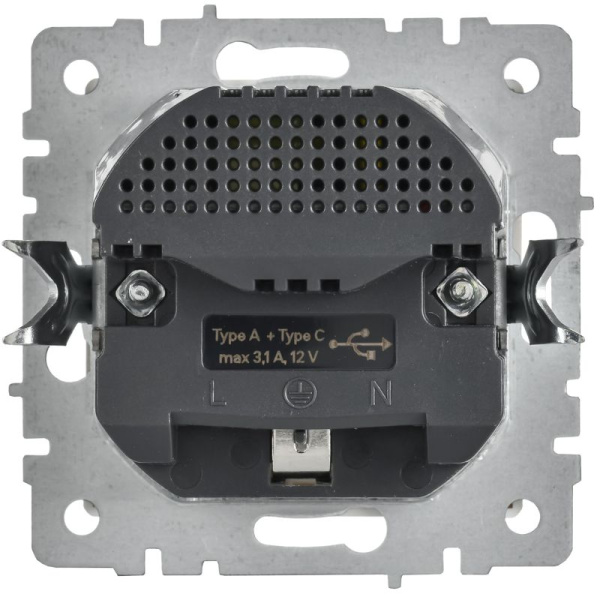 Розетка 1-м СП BRITE РЮш11-1-БрГН 16А IP20 с USB A+C 18Вт с заземл. защ. шторки механизм метал. хром/никель IEK BR-R14-16-U22-018-M-K23