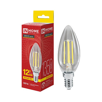 Лампа светодиодная LED-СВЕЧА-deco 12Вт 230В E14 3000К 1350лм прозрачная IN HOME 4690612053660