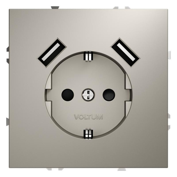 Розетка 1-м СП S70 16А с USB A+A с заземл. защ. шторки механизм кашемир Voltum VLS040403