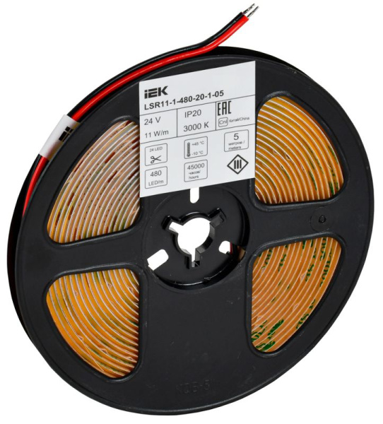 Лента светодиодная COB-480LED 11Вт/м IP20 8мм 24В 3000К (уп.5м) IEK LSR11-1-480-20-1-05