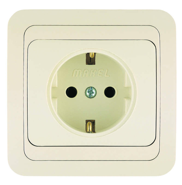 Розетка 1-м СП Mimoza 16А IP20 с заземл. керамика крем./крем. Makel 25008