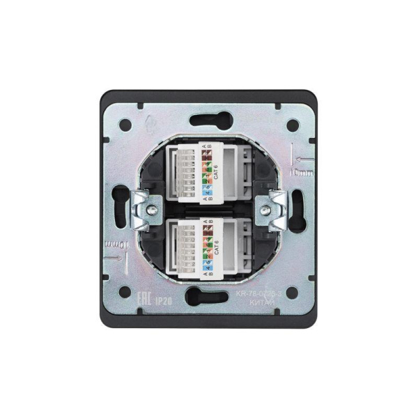 Розетка компьютерная 2-м СП ROUND RJ45 + RJ45 кат.6 IP20 оникс Kranz KR-78-0725-3
