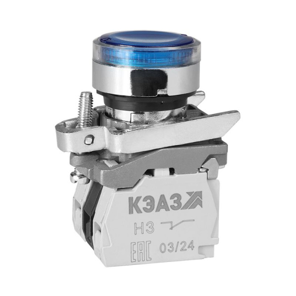 Кнопка КМЕ4611мЛС-24В-синий-1но+1нз-цилиндр-индикатор-IP65 КЭАЗ 275983