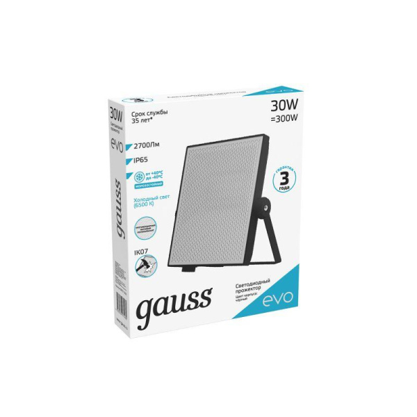 Прожектор светодиодный EVO 30Вт 6500К IP65 2700лм 100-240В ДО черн. GAUSS 687511330