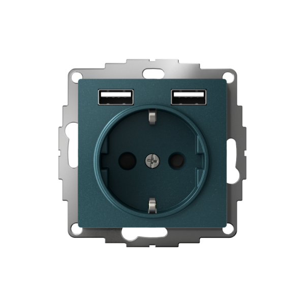Розетка 1-м СП AtlasDesign 16А IP20 с 2-мя заряд. устройствами USB тип A+A 5В/2.4А 2х5В/1.2А механизм изумруд SE ATN000830