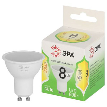 Лампа светодиодная GREEN LINE MR16-8W-830-GU10 GL 8Вт софит 3000К свет тепл. GU10 Эра Б0067081
