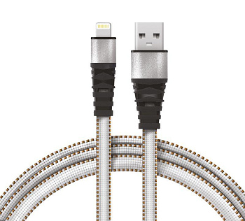 Кабель USB-Lightning 2.4А 1м бел. нейлоновая оплетка Rexant 18-7056