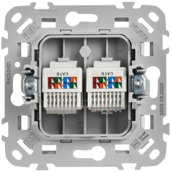 Розетка компьютерная 2-м СП FLITE РК6-2-0-ФлБ RJ45 кат.6 UTP механизм бел. IEK FI-K22-2-K01