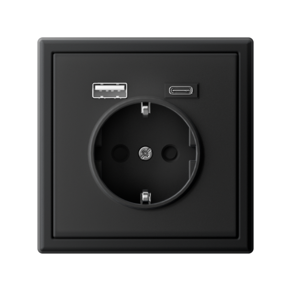 Розетка ArtGallery 16А с 2-мя заряд. устройствами USB A+C 5В/2.4А/3А 2х5В/1.5А механизм карбон SE GAL001032