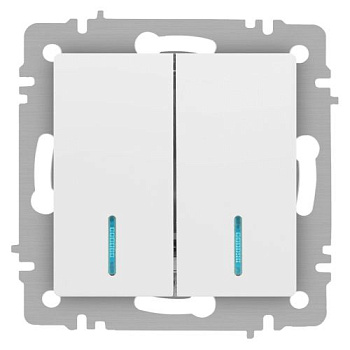 Выключатель 2-кл. СП Accent 6-105-01М 10А IP20 250В с подсветкой AL/CU бел. матов. Intro Б0063507