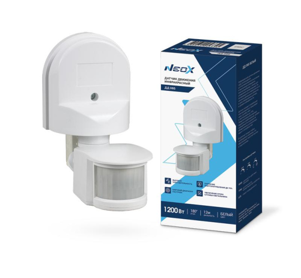 Датчик движения инфракрасный ДД 08Б 1200Вт 180град. 12м IP44 бел. NEOX 4690612053325