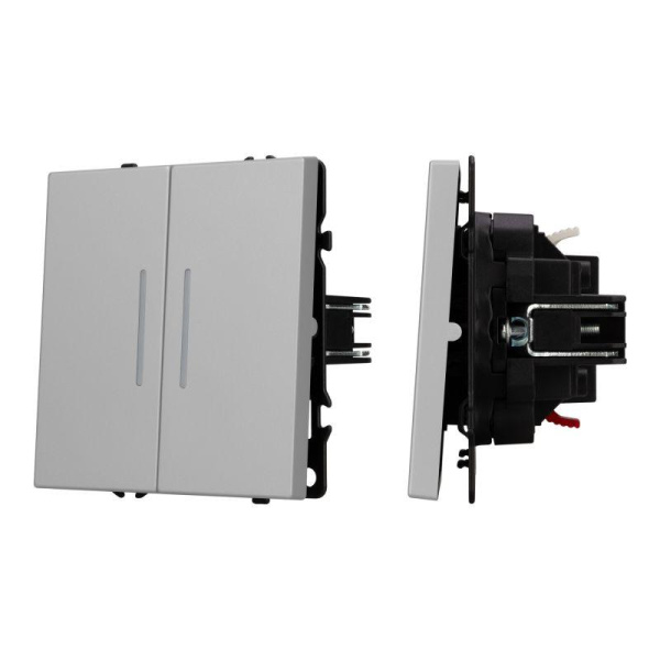 Механизм выключателя двухклавишный проходной LED SWT-NOBE-MKP2-SFPL-L-IS (230В 10А) никель Arlight 059415