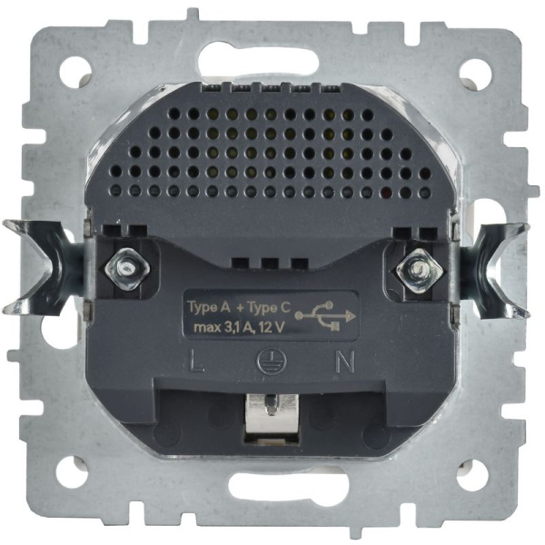 Розетка BRITE РЮш11-1-БрАБ 16А с USB A+C 18Вт с заземл. защ. шторки механизм арктич. бел. IEK BR-R14-16-U22-018-K91