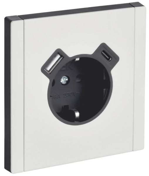 Розетка 1-м СП FORTE&PIANO FP247M 16А IP20 USB A+C 18Вт с заземл. защ. шторки винтовое крепление бел. IEK FP-R14-16-U22-018-M-K01