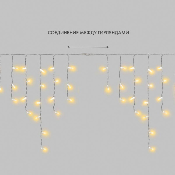 Гирлянда светодиодная "Айсикл" (бахрома) 4.8х0.6м 176LED желт. 15Вт 230В IP65 провод прозр. (нужен шнур питания 303-500-1) Neon-Night 255-141