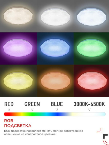 Светильник светодиодный COMFORT DIAMOND-RGB 125Вт 3000-6500К 10000лм 230В 500х105мм с пультом ДУ IN HOME 4690612058887