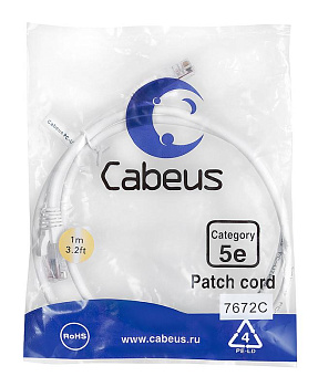 Патч-корд U/UTP кат.5E PC-UTP-RJ45-Cat.5e-1m-WH 2хRJ45/8p8c неэкранир. PVC 1м бел. Cabeus 7672c