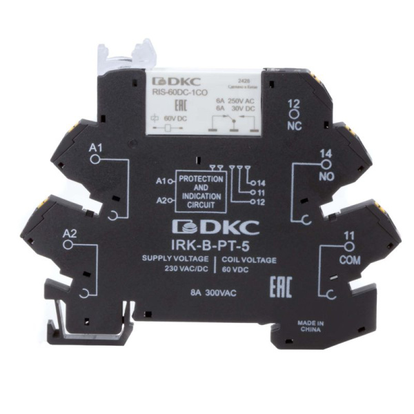 Реле интерфейсное 1CO ком. ток 6А AgSnO2 напряжение 230В AC/DC push-in клеммы DKC IRK-230UC-1CO-PT
