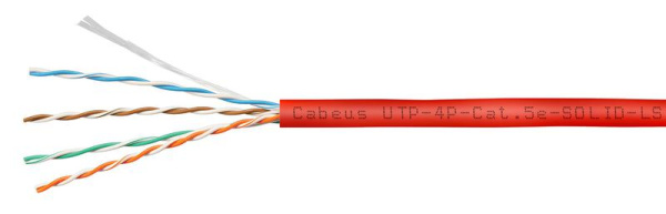Кабель витая пара U/UTP кат.5E 4х2х24AWG solid LSZH нг(А)-HF UTP-4P-Cat.5e-SOLID-LSZH-RD красн. (уп.305м) Cabeus 9778c