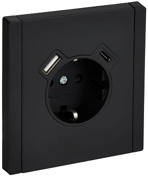 Розетка 1-м СП FORTE&PIANO 16А USB A+C 18Вт FP147M с заземл. защ. шторки винт. крепл. черн. IEK FP-R14-16-U22-018-M-K02