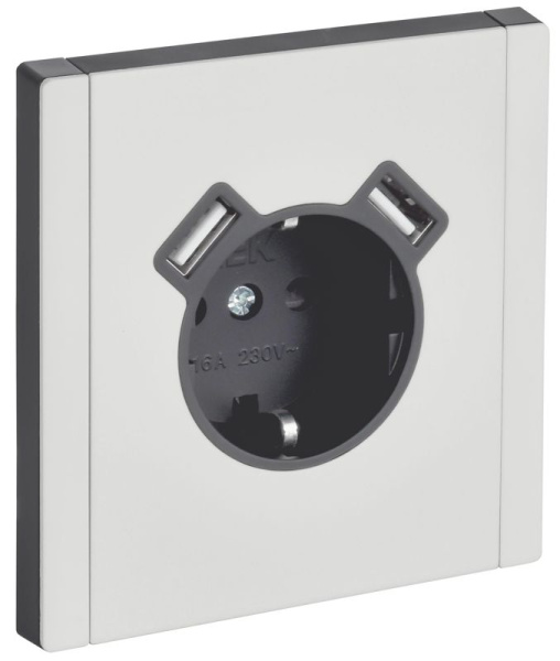 Розетка 1-м СП FORTE&PIANO FP245M 16А IP20 USB A+A 3.1А с заземл. защ. шторки винтовое крепление бел. IEK FP-R14-16-U21-D31-M-K01