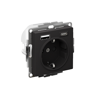 Розетка AtlasDesign 16А с 2-мя заряд. устройствами USB тип A+C 5В/2.4А 2х5В/1.2А механизм карбон SE ATN001032
