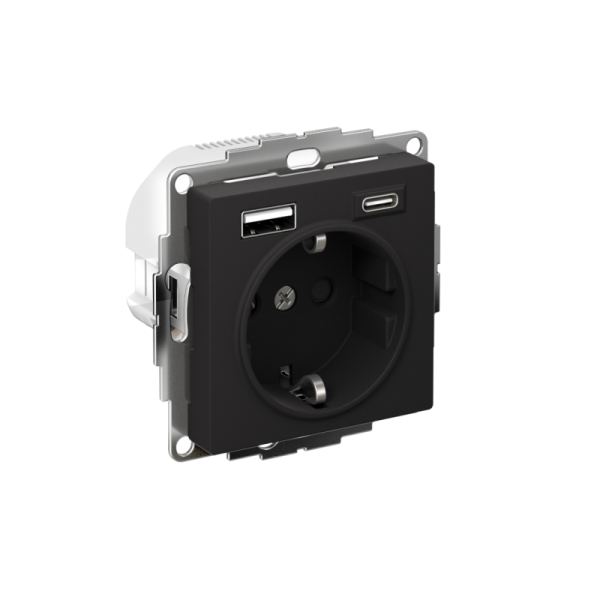 Розетка AtlasDesign 16А с 2-мя заряд. устройствами USB тип A+C 5В/2.4А 2х5В/1.2А механизм карбон SE ATN001032