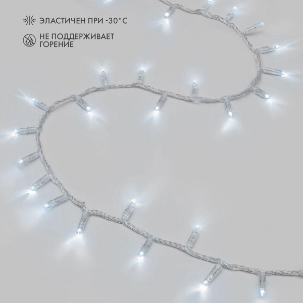 Гирлянда светодиодная "Нить" 10м 200LED бел. 24В IP65 эффект мерцания провод ПВХ прозр. соединяется нужен трансформатор 531-100/531-200 Neon-Night 305-395