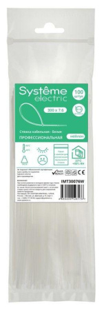 Стяжка кабельная 300х7.6 бел. (уп.100шт) SE IMT30076W