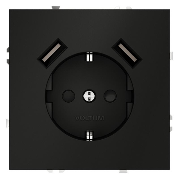 Розетка 1-м СП S70 16А с USB A+A с заземл. защ. шторки механизм черн. матов. Voltum VLS040408