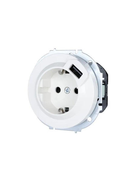 Розетка 1-м СП OSEN с заземл. + USB разъем бел. LEZARD 743-0288-181