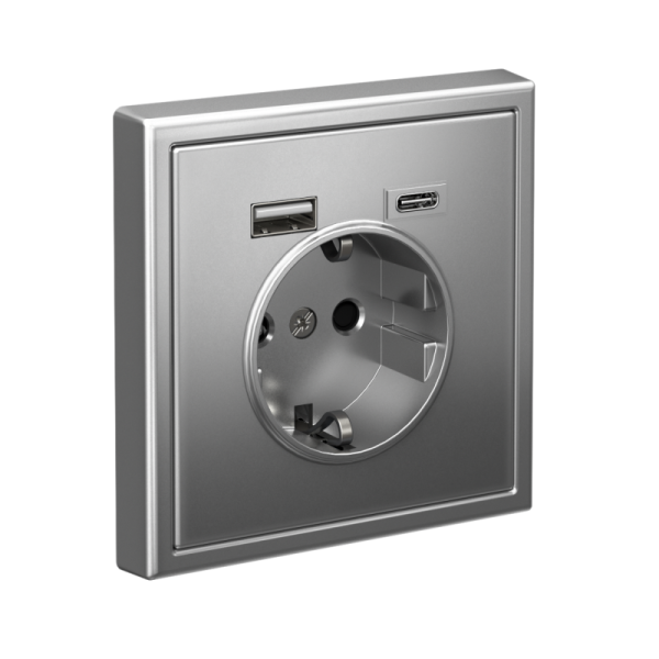 Розетка ArtGallery 16А с 2-мя заряд. устройствами USB A+C 5В/2.4А/3А 2х5В/1.5А механизм сталь SE GAL000932