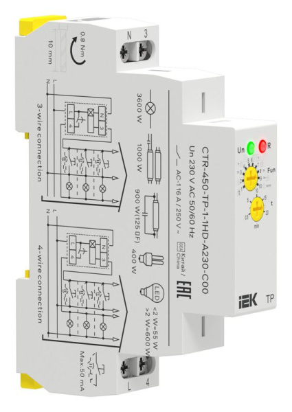 Реле импульсное TP 1 контакт 230В AC с задержкой выключения IEK CTR-450-TP-1-1HD-A230-C00
