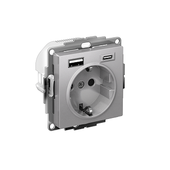 Розетка AtlasDesign 16А с 2-мя заряд. устройствами USB тип A+C 5В/2.4А 2х5В/1.2А механизм алюм. SE ATN000332