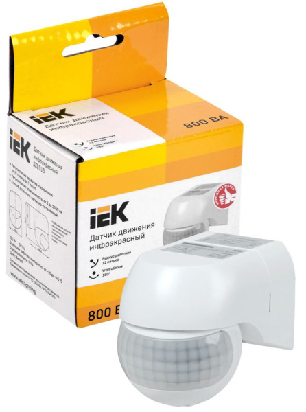 Датчик движения ДД 015 800Вт угол обз. 180град. 12м IP44 бел. IEK LDD10-015-800-001