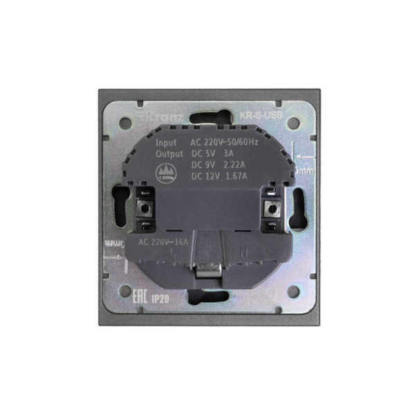 Розетка 1-м СП STRONG MIELE 16А с заземл. защ. шторки с USB A+C быстрой зарядки 5В/3А графит Kranz KR-78-0704-6