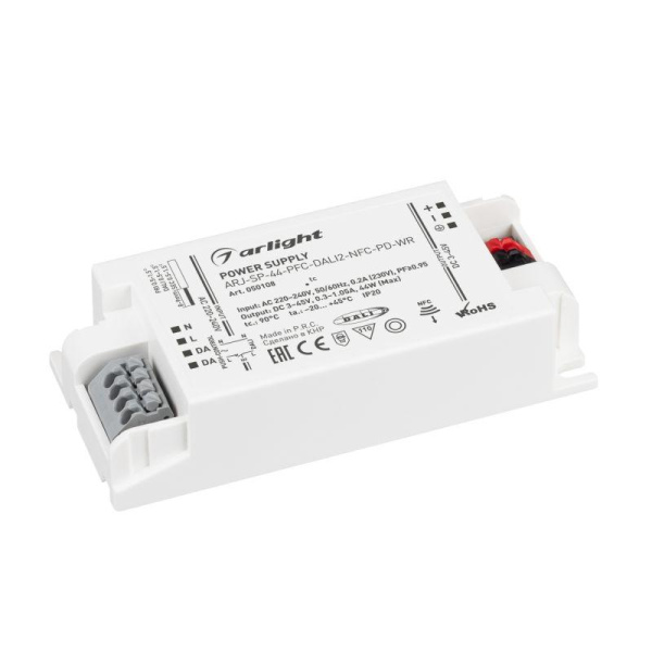 Блок питания ARJ-SP-44-PFC-DALI2-NFC-PD-WR 44Вт 3-45В 0.3-1.05А IP20 пластик Arlight 050108