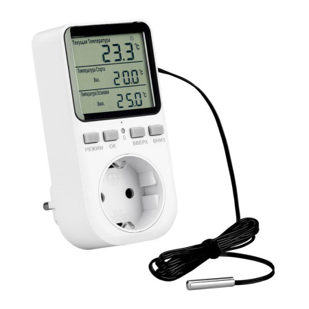 Терморегулятор в розетку 16А-01 бел. Rexant 51-0800
