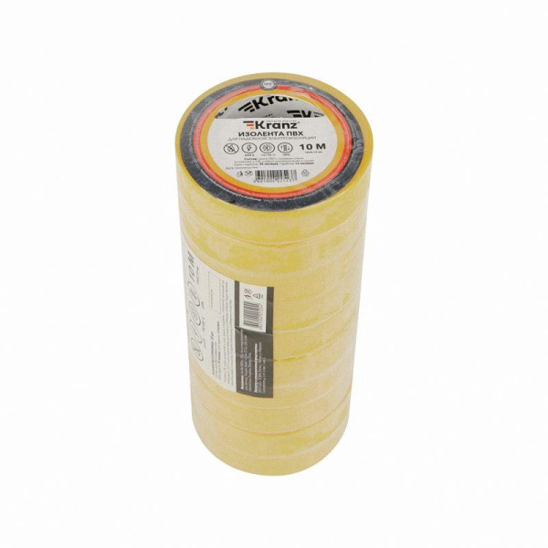 Изолента ПВХ 0.13х15мм 10м желт. (уп.10шт) Kranz KR-09-2002