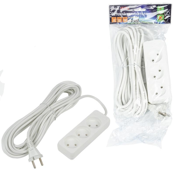 Удлинитель 3х7м без заземл. 10А Ultra S-CU3-7 WHITE бел. Uniel UL-00009986