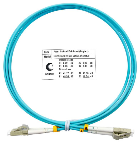 Шнур оптический FOP-50-LC-LC-1.5м duplex LC-LC 50/125мм OM3 1.5м LSZH Cabeus 7337c